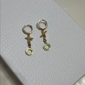 Gold small hoops with XO detail